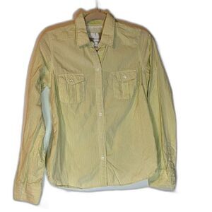 American Eagle Blouse 6 Green White Pinstripe Button Down Preppy Business Casual